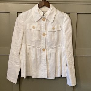 Zara 100% Linen White Button Front Pleated Blazer Jacket Size Medium